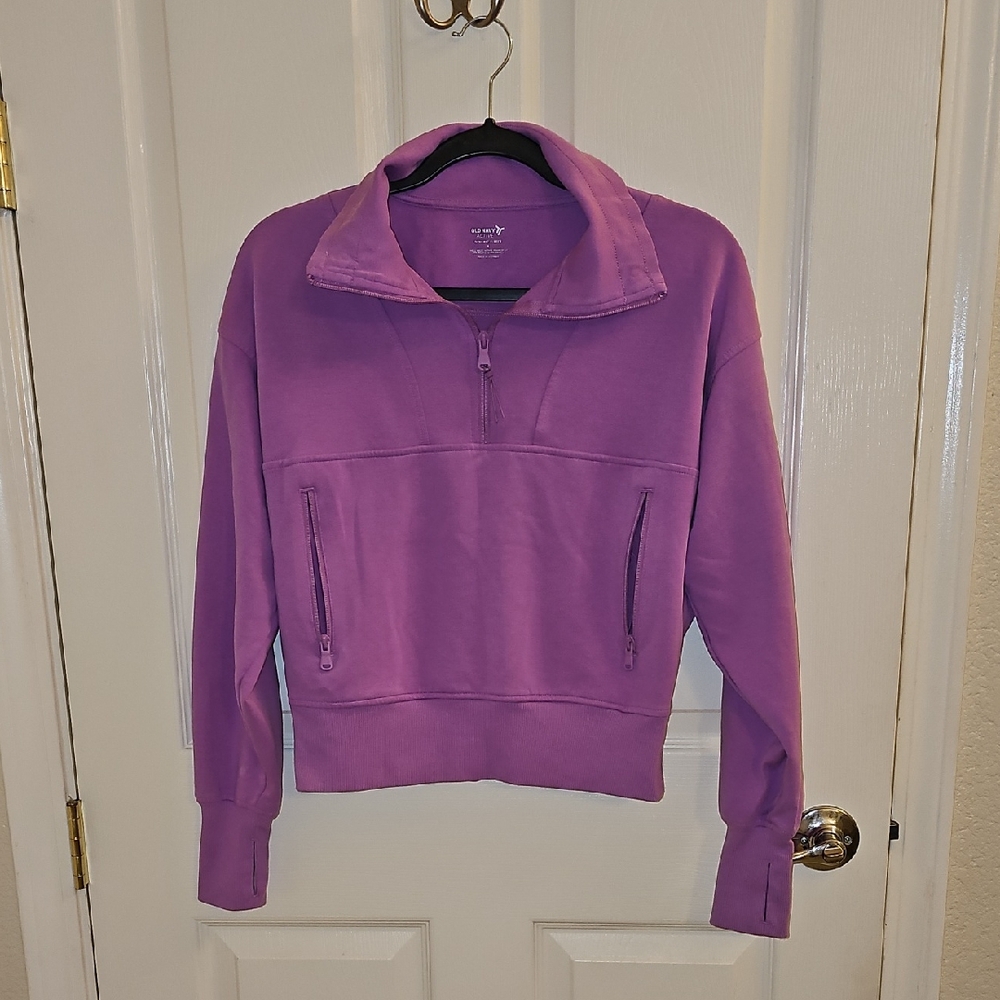 Old Navy Active Lavender Quarter Zip Cropped Pullover Sweatshirt Small